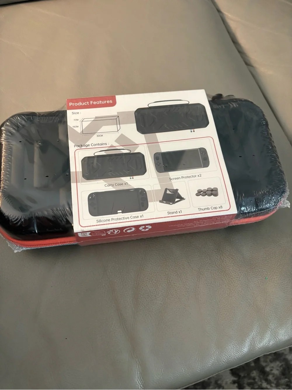 Portable Gaming Console Carry Case with Red Accents